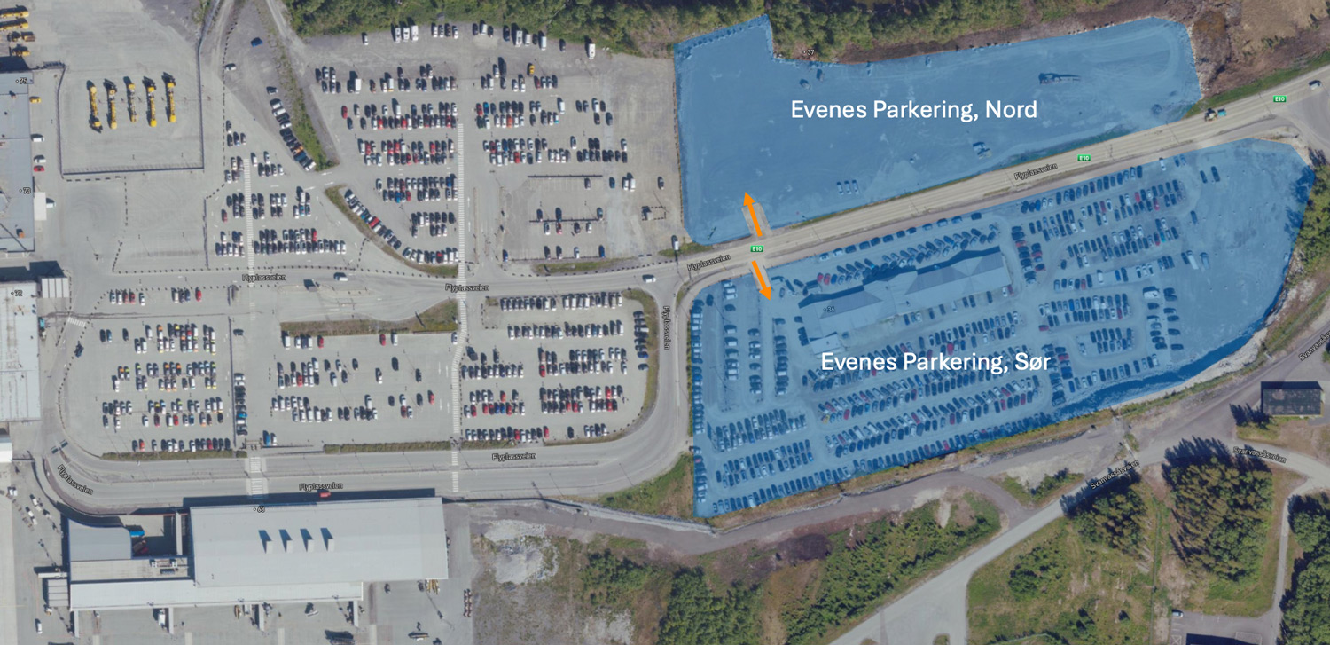 Oversiktskart parkeringsområde Evenes Parkering
